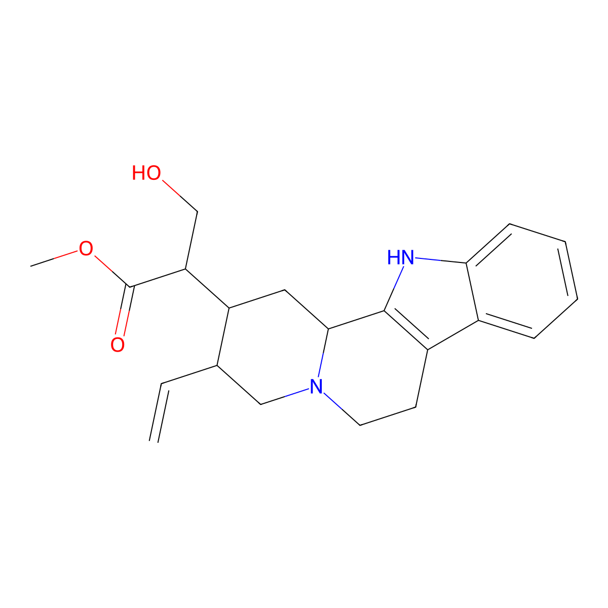 methyl (2R)-2-((2S,3R,12bS)-3-ethenyl-1,2,3,4,6,7,12,12b-octahydroindolo(2,3-a)quinolizin-2-yl)-3-hydroxypropanoate molecular structure, CAS 1245-00-7