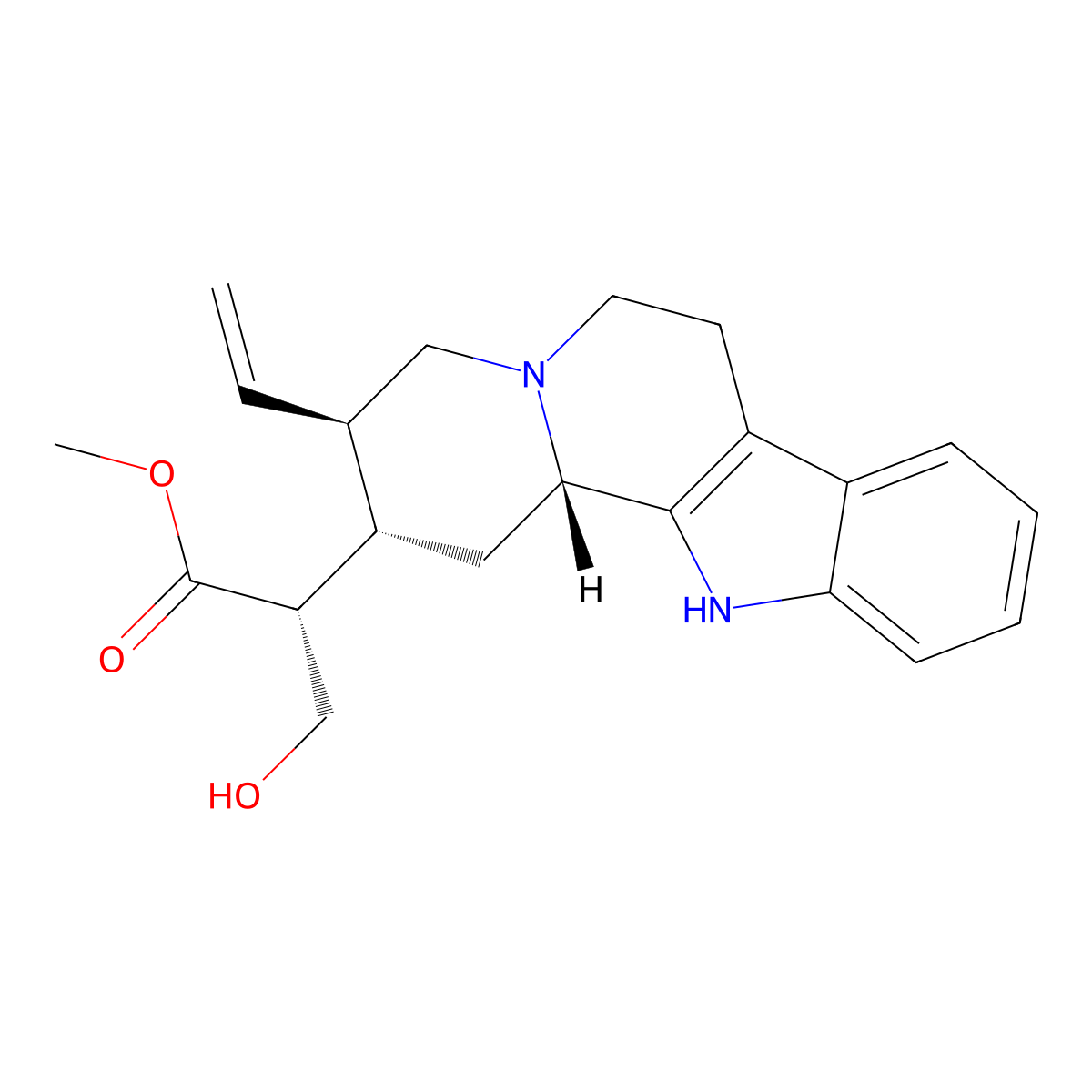 methyl (2R)-2-((2S,3R,12bS)-3-ethenyl-1,2,3,4,6,7,12,12b-octahydroindolo(2,3-a)quinolizin-2-yl)-3-hydroxypropanoate molecular structure, CAS 1245-00-7