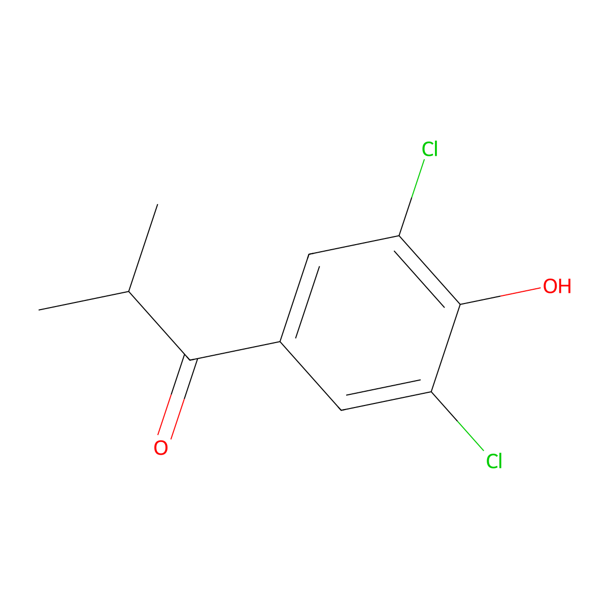 1-(3,5-Dichloro-4-hydroxyphenyl)-2-methyl-1-propanone molecular structure, CAS 124500-38-5