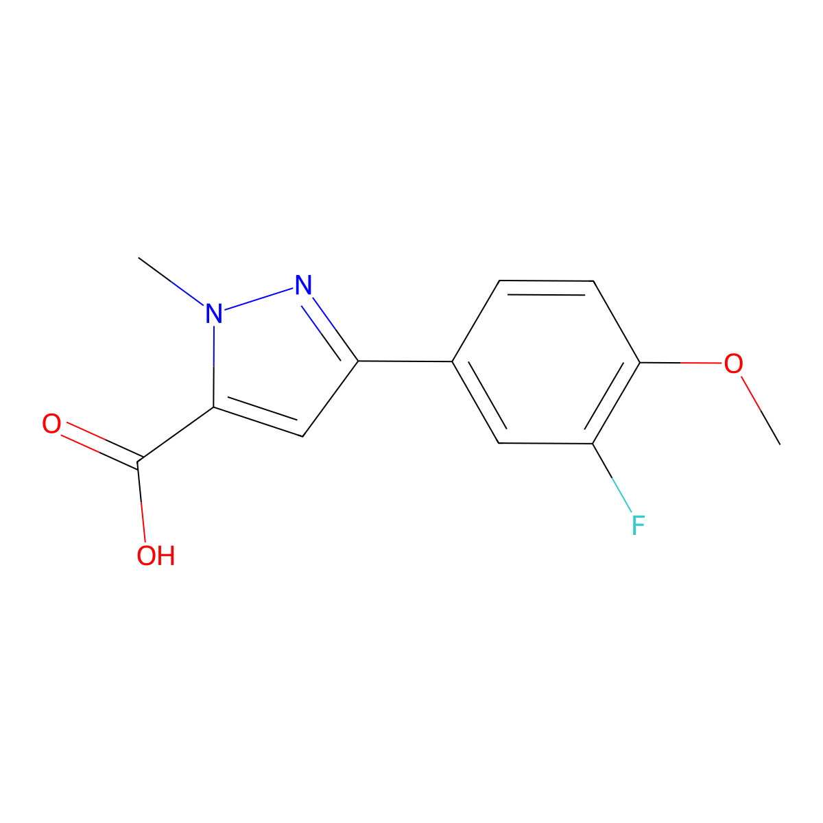3-(3-fluoro-4-methoxyphenyl)-1-methyl-1H-pyrazole-5-carboxylic acid molecular structure, CAS 1245037-34-6