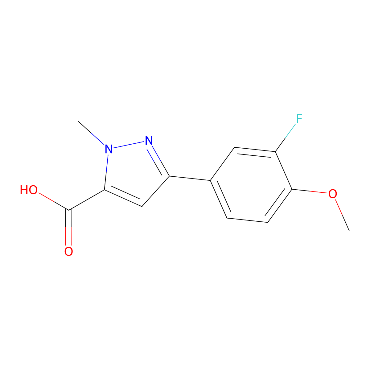 3-(3-fluoro-4-methoxyphenyl)-1-methyl-1H-pyrazole-5-carboxylic acid molecular structure, CAS 1245037-34-6