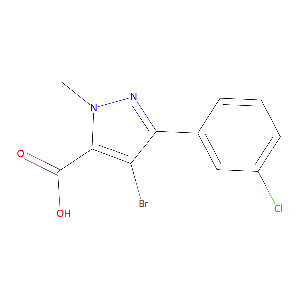 4-bromo-3-(3-chlorophenyl)-1-methyl-1H-pyrazole-5-carboxylic acid molecular structure, CAS 1245062-47-8