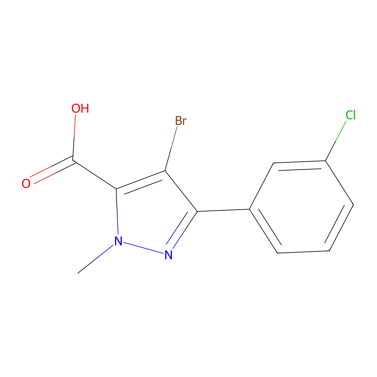 4-bromo-3-(3-chlorophenyl)-1-methyl-1H-pyrazole-5-carboxylic acid molecular structure, CAS 1245062-47-8