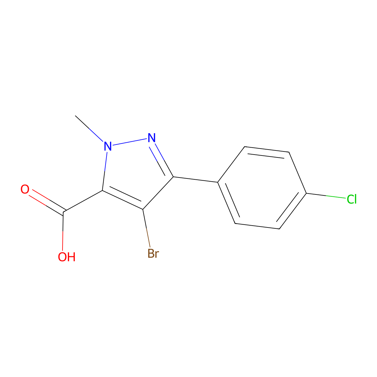 4-bromo-3-(4-chlorophenyl)-1-methyl-1H-pyrazole-5-carboxylic acid molecular structure, CAS 1245087-32-4