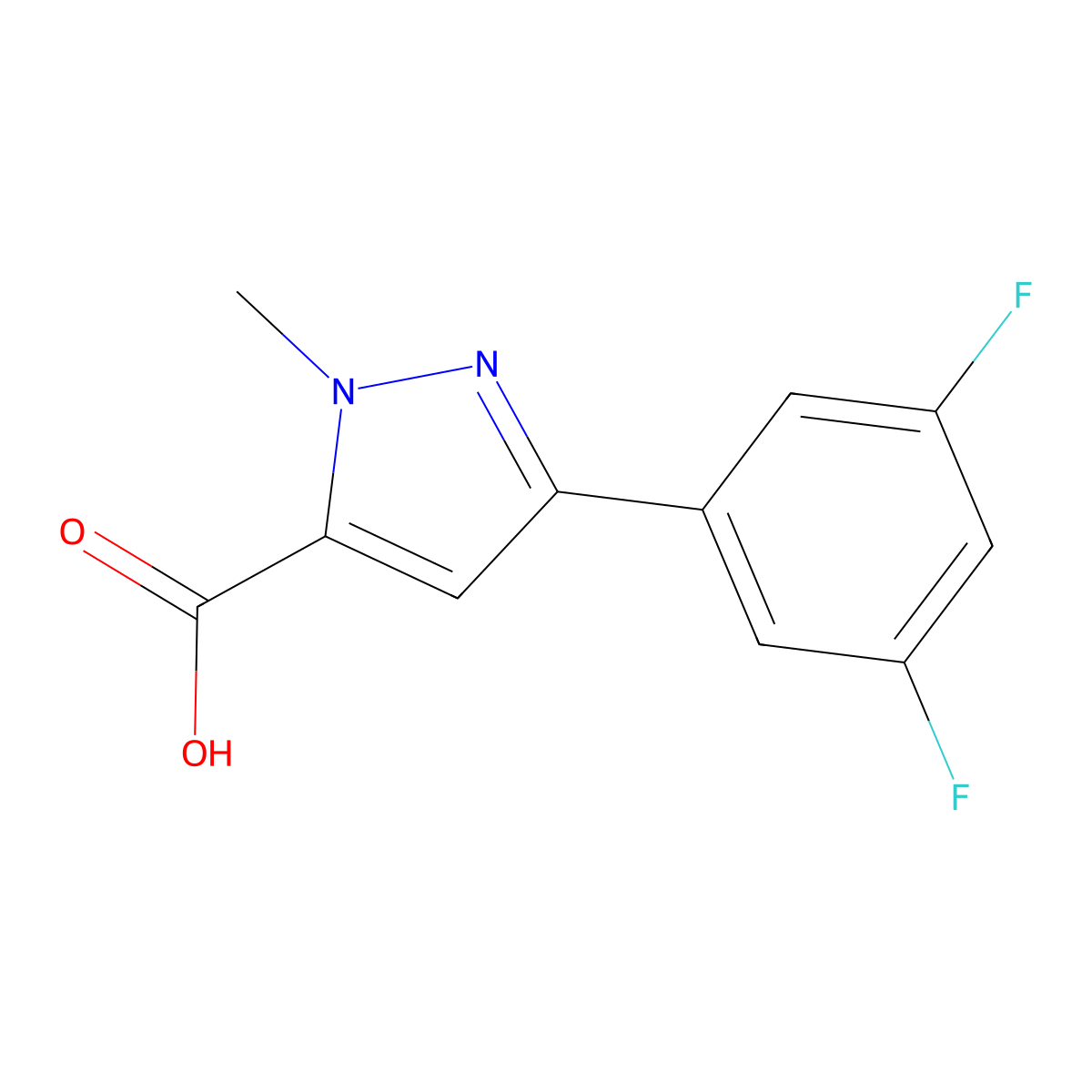 3-(3,5-difluorophenyl)-1-methyl-1H-pyrazole-5-carboxylic acid molecular structure, CAS 1245087-44-8