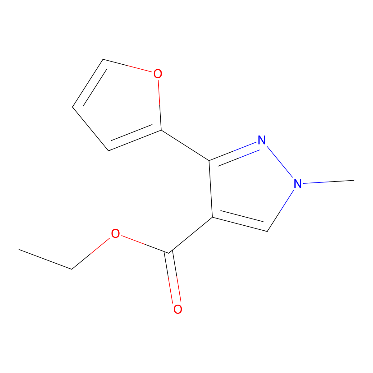 ethyl 3-(furan-2-yl)-1-methyl-1H-pyrazole-4-carboxylate molecular structure, CAS 1245106-77-7