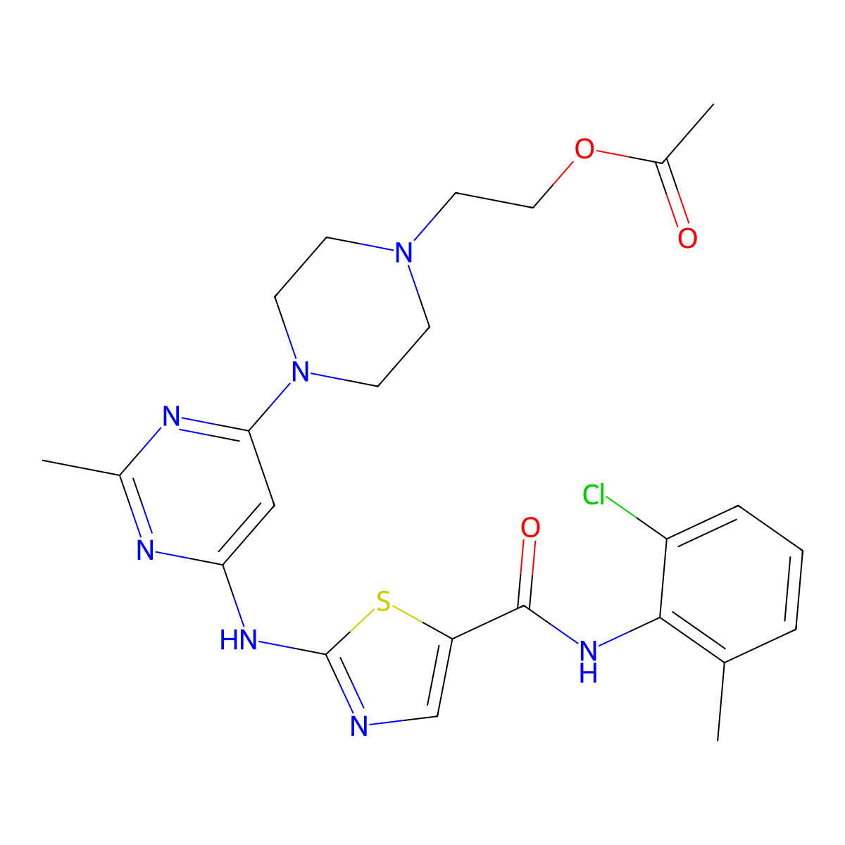 2-(4-((6-((5-((2-Chloro-6-Methylphenyl)Carbamoyl)Thiazol-2-yl)Amino)-2-Methylpyrimidin-4-yl)Piperazin-1-yl)Ethylacetate molecular structure, CAS 1245157-85-0