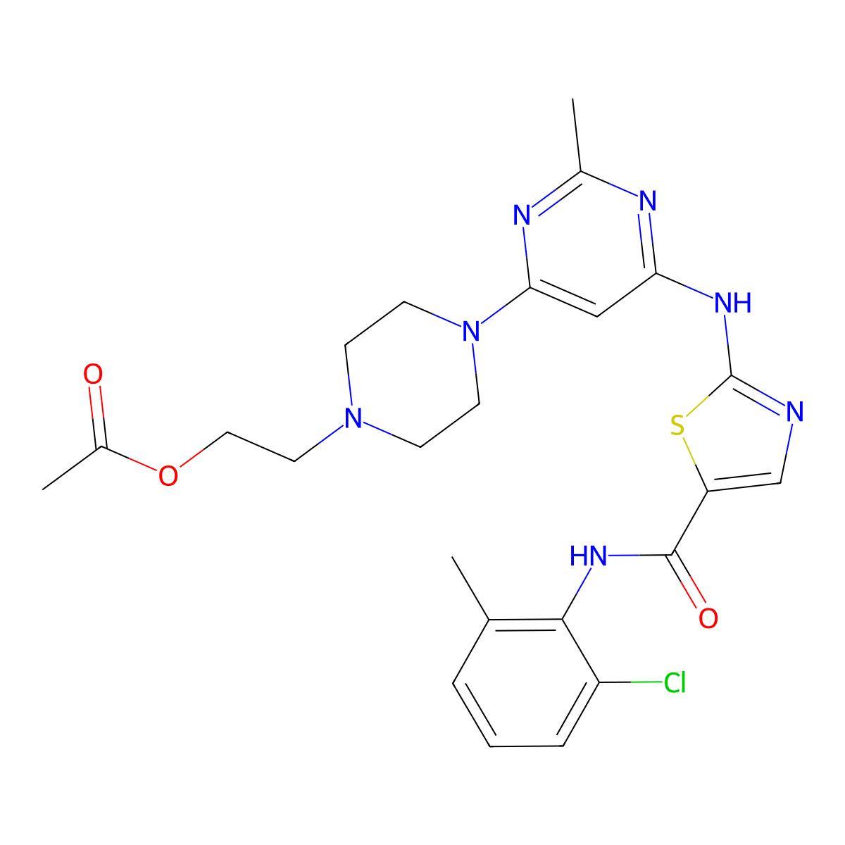 2-(4-((6-((5-((2-Chloro-6-Methylphenyl)Carbamoyl)Thiazol-2-yl)Amino)-2-Methylpyrimidin-4-yl)Piperazin-1-yl)Ethylacetate molecular structure, CAS 1245157-85-0