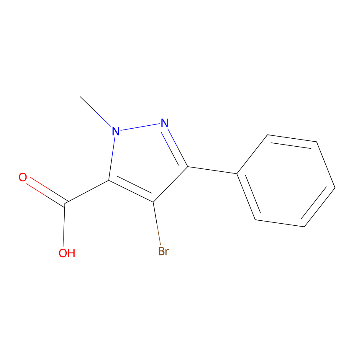 4-bromo-1-methyl-3-phenyl-1H-pyrazole-5-carboxylic acid molecular structure, CAS 1245158-76-2