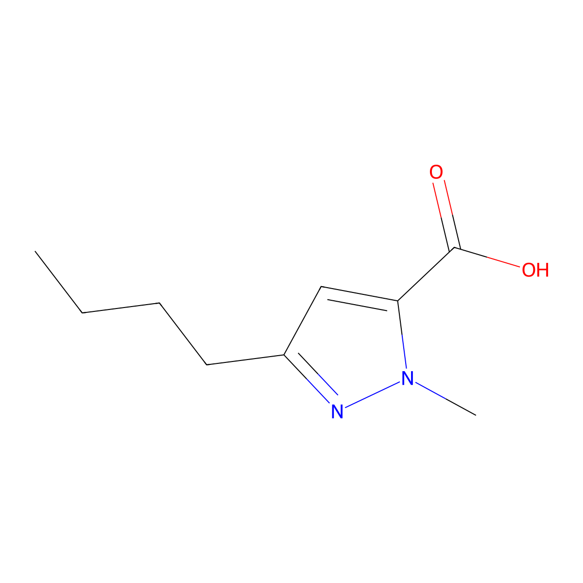 3-Butyl-1-methyl-1H-pyrazole-5-carboxylic acid molecular structure, CAS 1245171-58-7