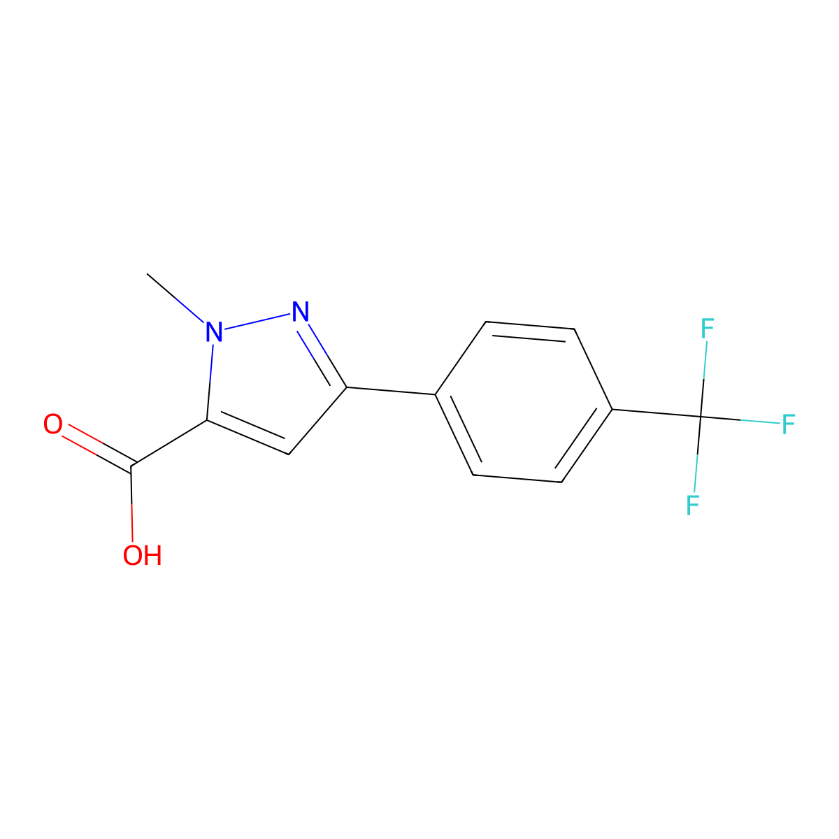 1-methyl-3-(4-(trifluoromethyl)phenyl)-1H-pyrazole-5-carboxylic acid molecular structure, CAS 1245171-61-2