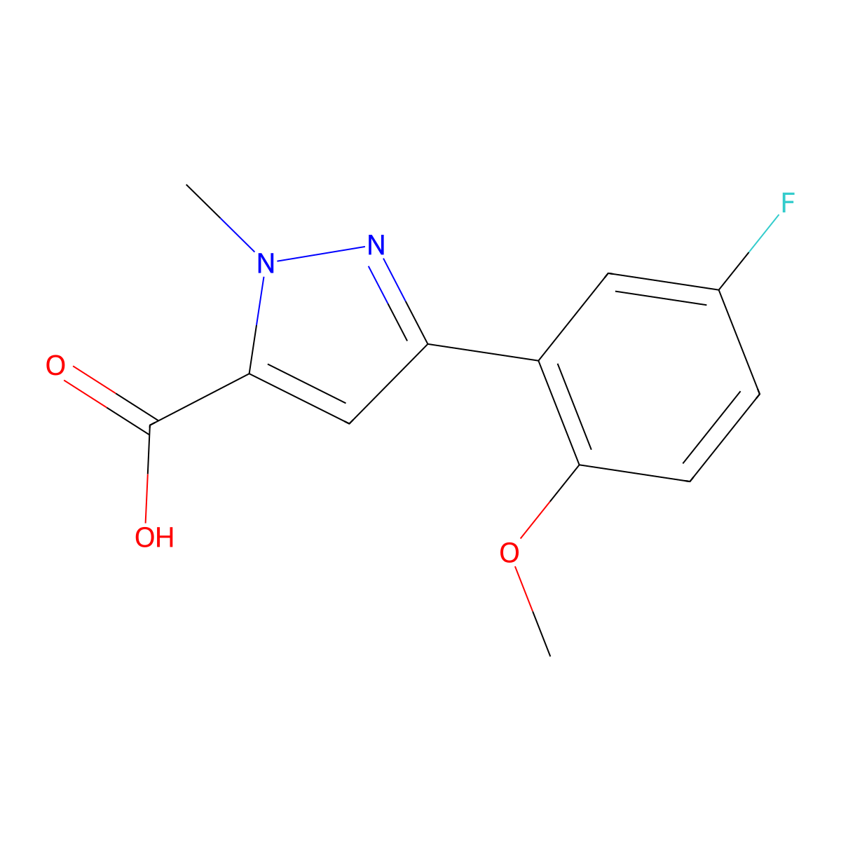 3-(5-fluoro-2-methoxyphenyl)-1-methyl-1H-pyrazole-5-carboxylic acid molecular structure, CAS 1245207-53-7