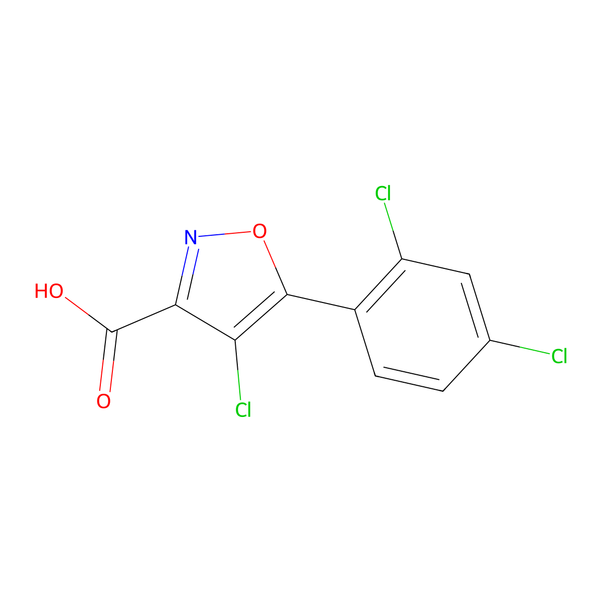 4-Chloro-5-(2,4-dichlorophenyl)-1,2-oxazole-3-carboxylic acid molecular structure, CAS 1245224-63-8