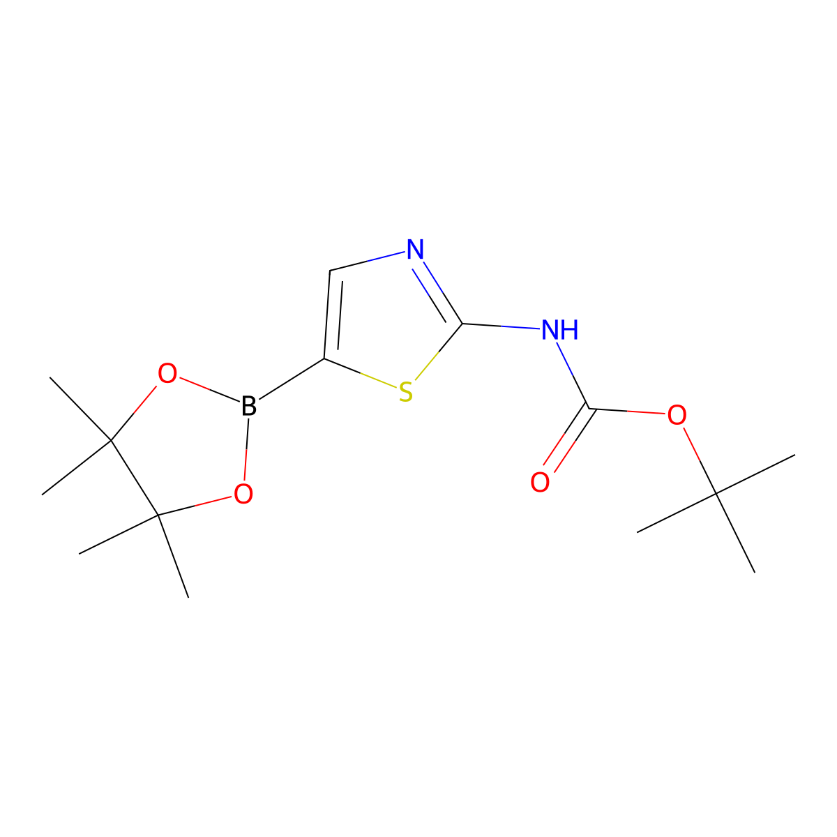 tert-butyl N-(5-(tetramethyl-1,3,2-dioxaborolan-2-yl)-1,3-thiazol-2-yl)carbamate molecular structure, CAS 1245252-99-6