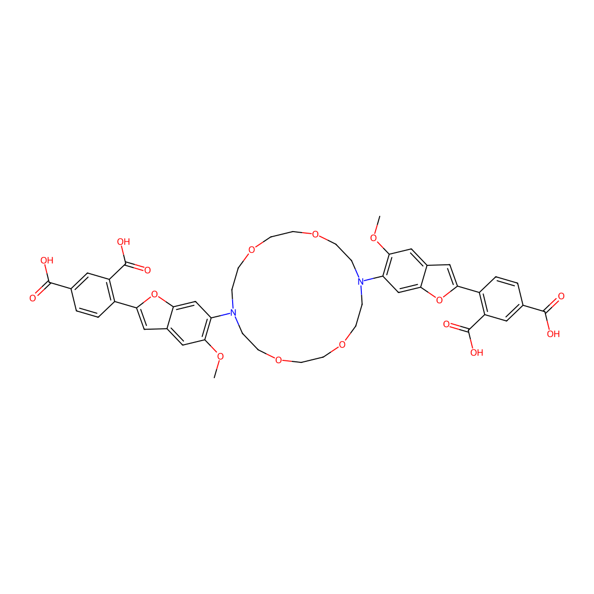 4-[6-[16-[2-(2,4-Dicarboxyphenyl)-5-methoxy-1-benzofuran-6-yl]-1,4,10,13-tetraoxa-7,16-diazacyclooctadec-7-yl]-5-methoxy-1-benzofuran-2-yl]benzene-1,3-dicarboxylic acid molecular structure, CAS 124549-11-7