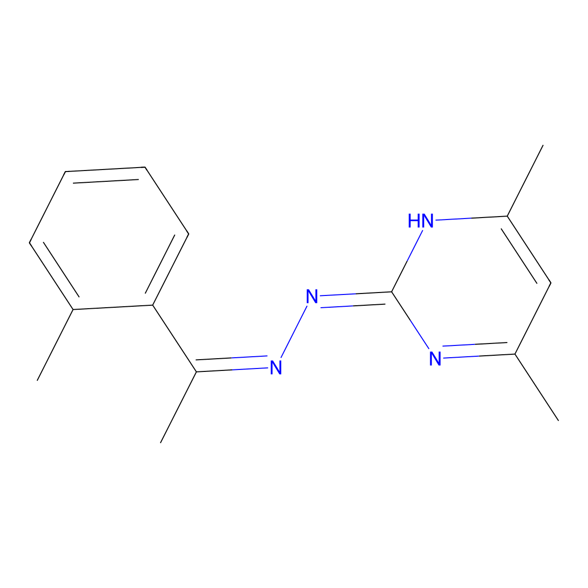4,6-dimethyl-N-[1-(o-tolyl)ethylideneamino]pyrimidin-2-amine molecular structure, CAS 124550-28-3