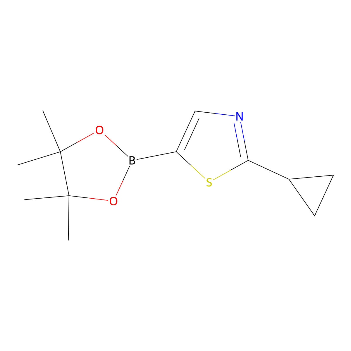 2-Cyclopropyl-5-(4,4,5,5-tetramethyl-1,3,2-dioxaborolan-2-yl)thiazole molecular structure, CAS 1245524-04-2