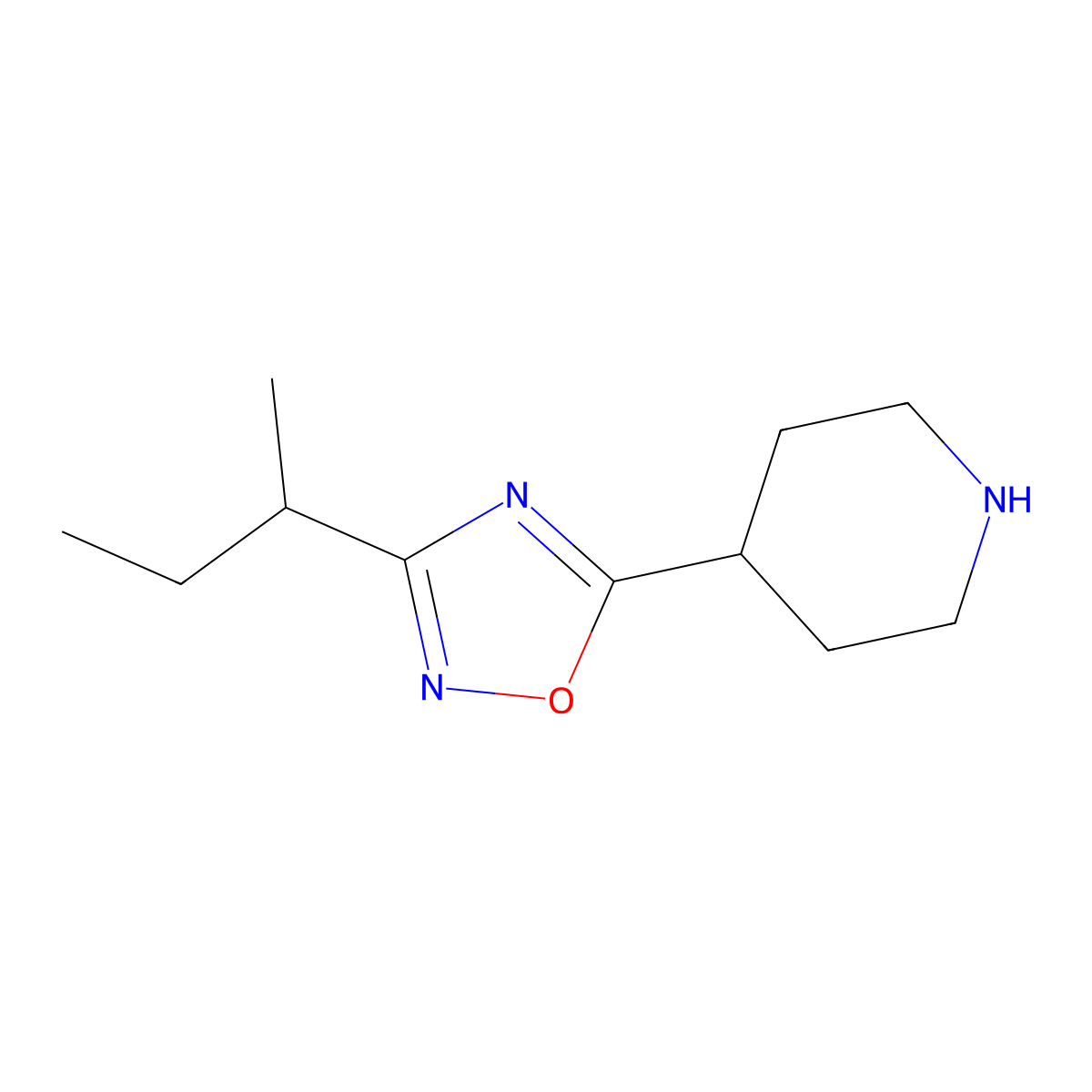 3-(sec-Butyl)-5-(piperidin-4-yl)-1,2,4-oxadiazole molecular structure, CAS 1245527-54-1