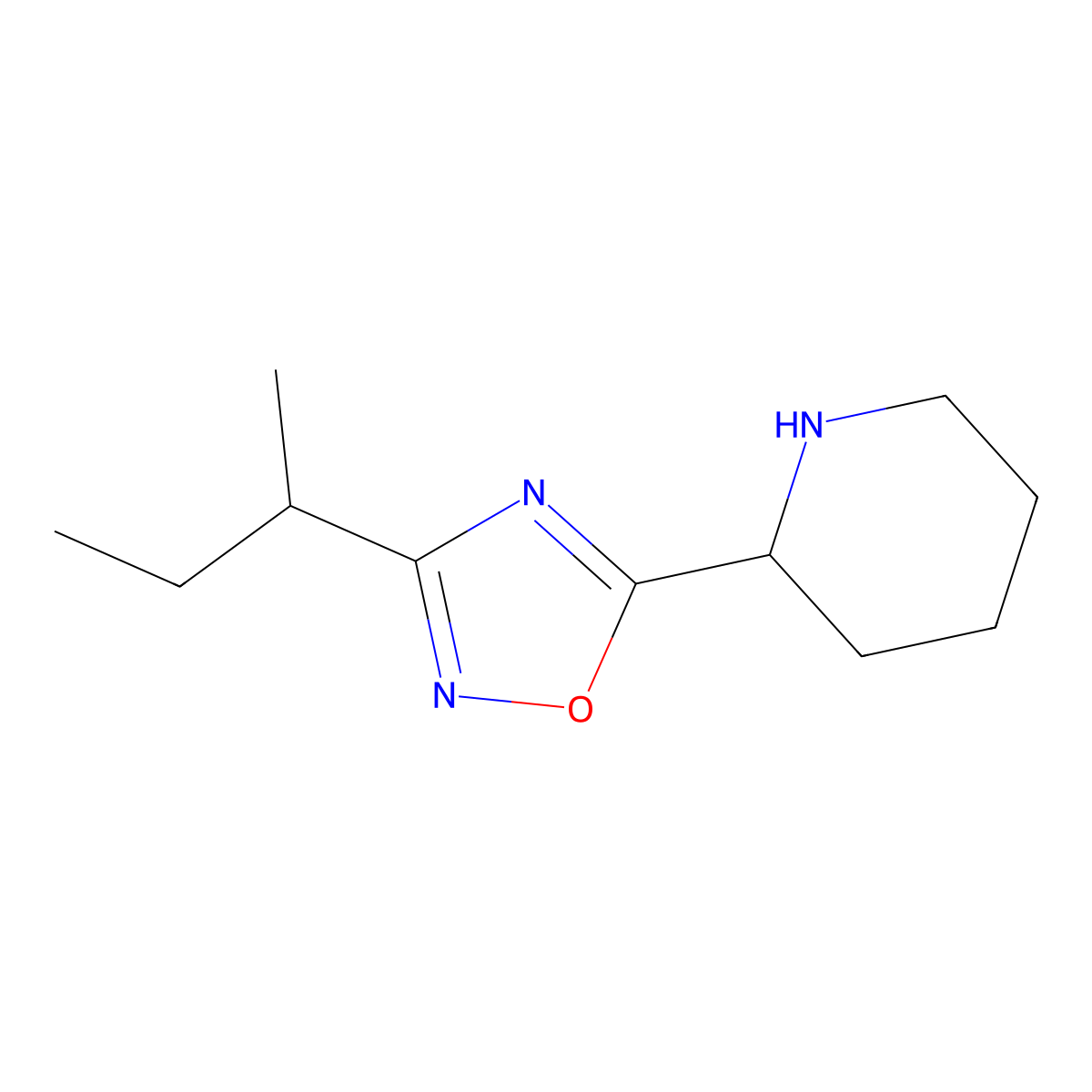 3-(sec-Butyl)-5-(piperidin-2-yl)-1,2,4-oxadiazole molecular structure, CAS 1245528-33-9