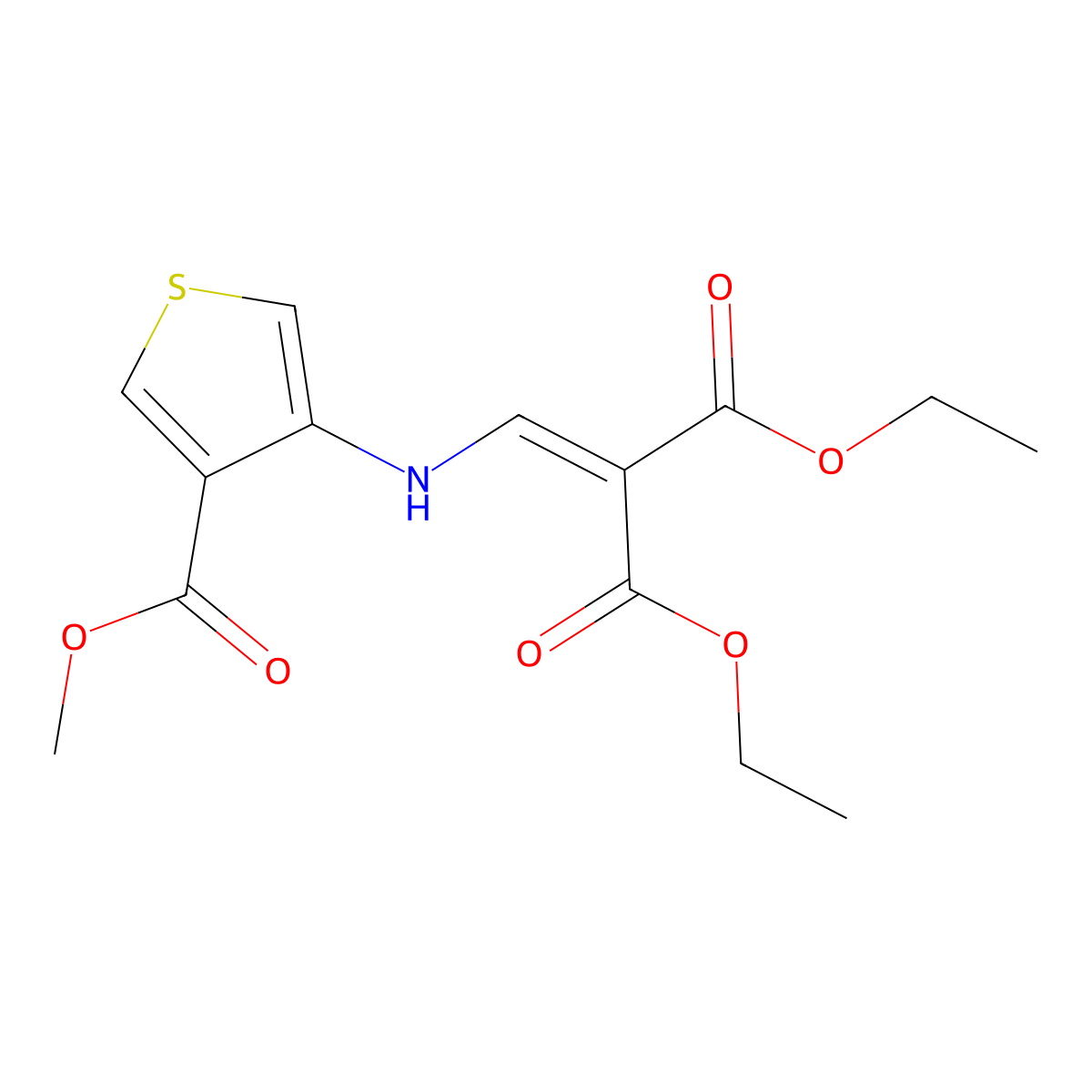 Diethyl 2-(((4-(methoxycarbonyl)thiophen-3-yl)amino)methylene)malonate molecular structure, CAS 124555-03-9