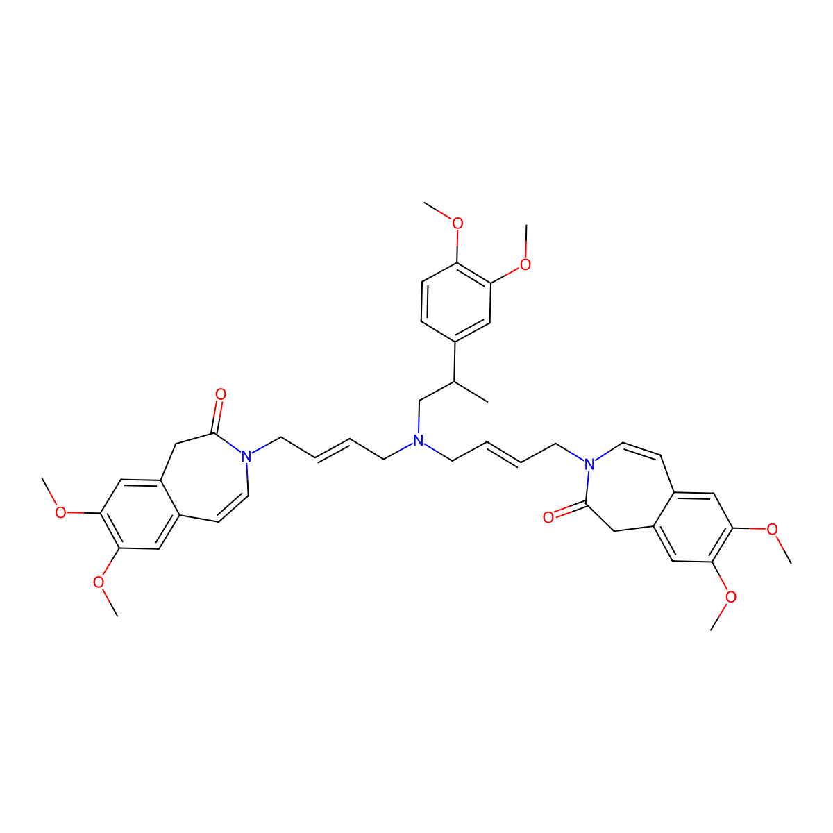 (R) N,N-bis-[(Z)-4-(7,8-dimethoxy-2-oxo-1,3-dihydrobenzo[d]azepin-3-yl)but-2-enyl]-2-(3,4-dimethoxyphenyl)-propanamine molecular structure, CAS 1245568-07-3