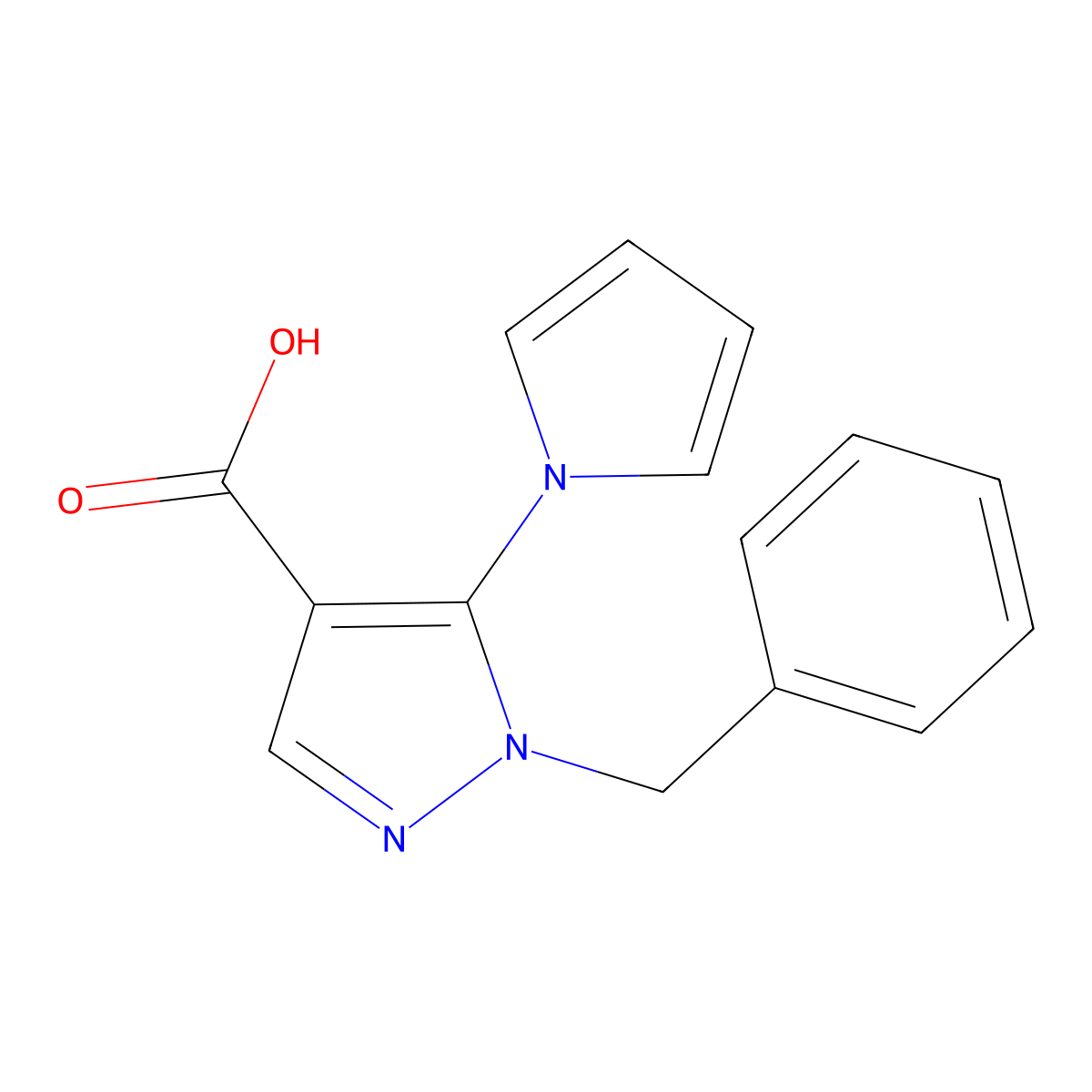 1-benzyl-5-(1H-pyrrol-1-yl)-1H-pyrazole-4-carboxylic acid molecular structure, CAS 1245568-72-2
