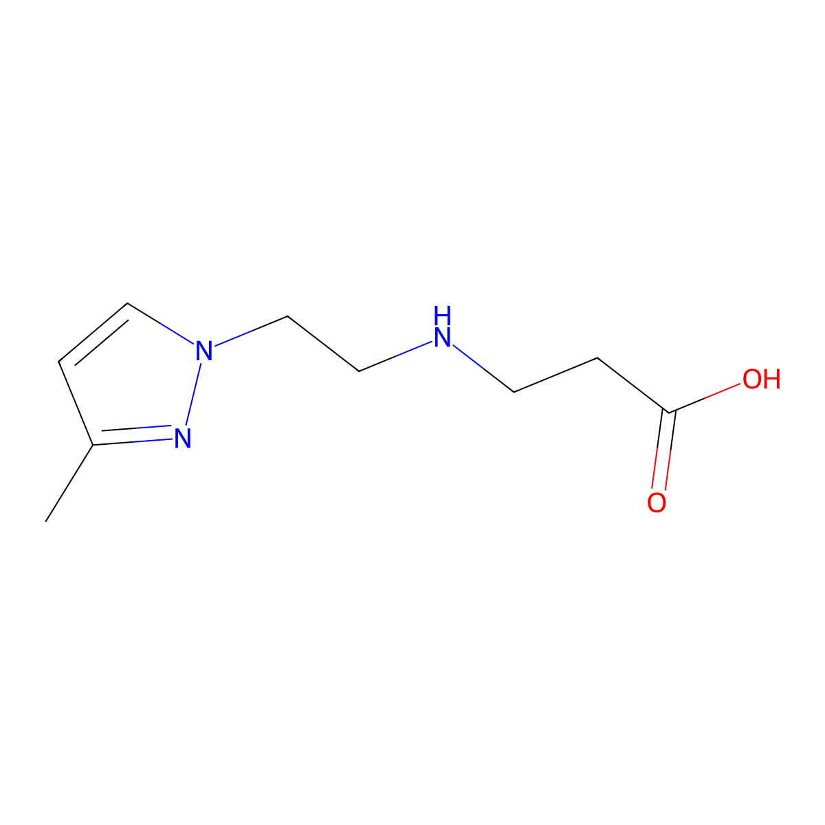 3-((2-(3-Methyl-1H-pyrazol-1-yl)ethyl)amino)propanoic acid molecular structure, CAS 1245568-89-1