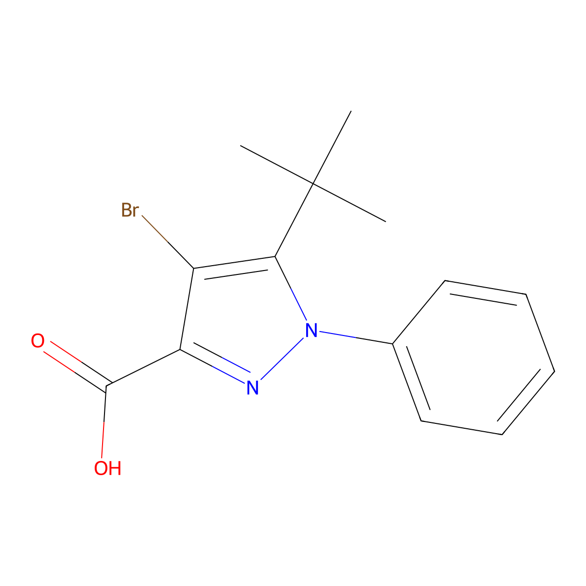 4-bromo-5-(tert-butyl)-1-phenyl-1H-pyrazole-3-carboxylic acid molecular structure, CAS 1245568-94-8