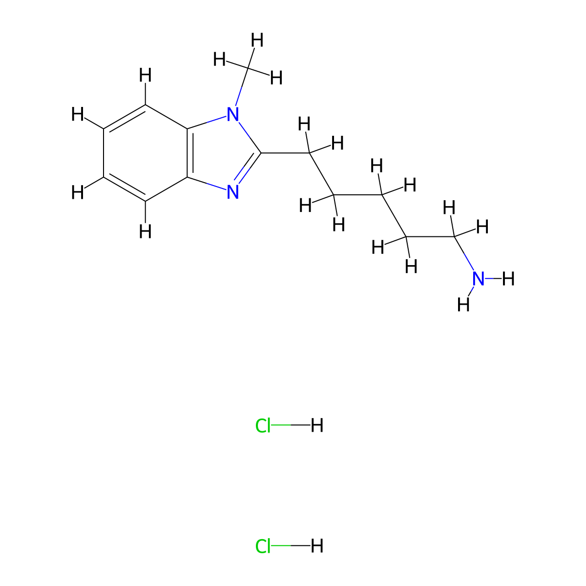 5-(1-methyl-1H-benzo[d]imidazol-2-yl)pentan-1-amine dihydrochloride molecular structure, CAS 1245569-08-7