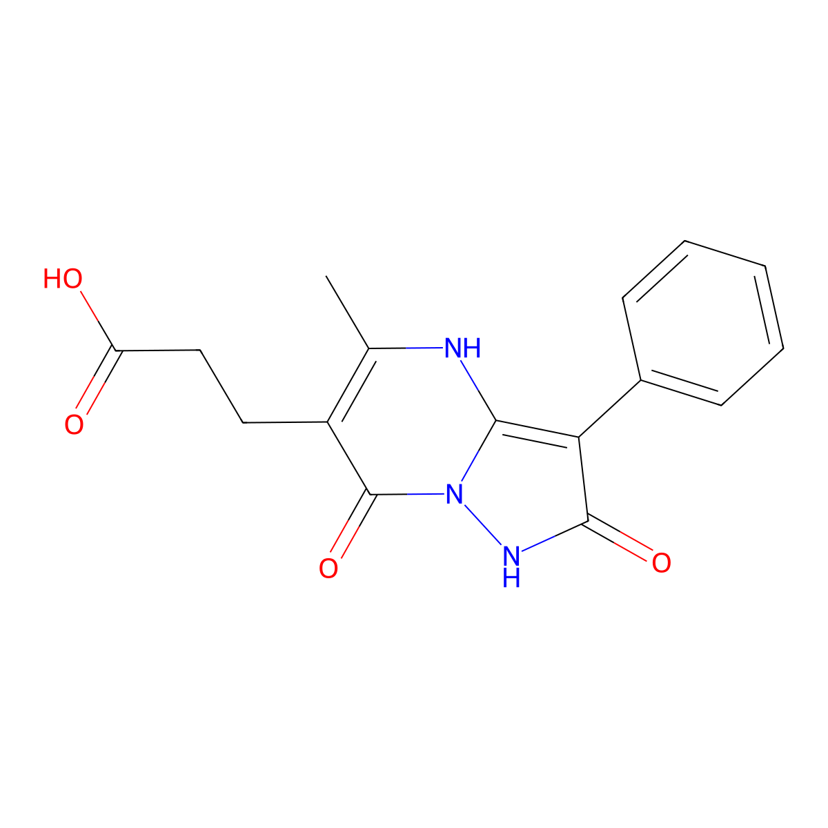 3-(5-Methyl-2,7-dioxo-3-phenyl-1,2,4,7-tetrahydropyrazolo[1,5-a]pyrimidin-6-yl)propanoic acid molecular structure, CAS 1245569-14-5