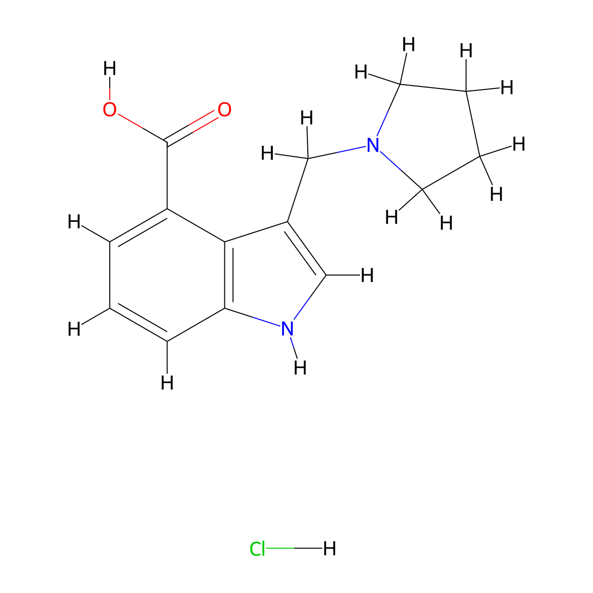3-(pyrrolidin-1-ylmethyl)-1H-indole-4-carboxylic acid hydrochloride molecular structure, CAS 1245569-18-9