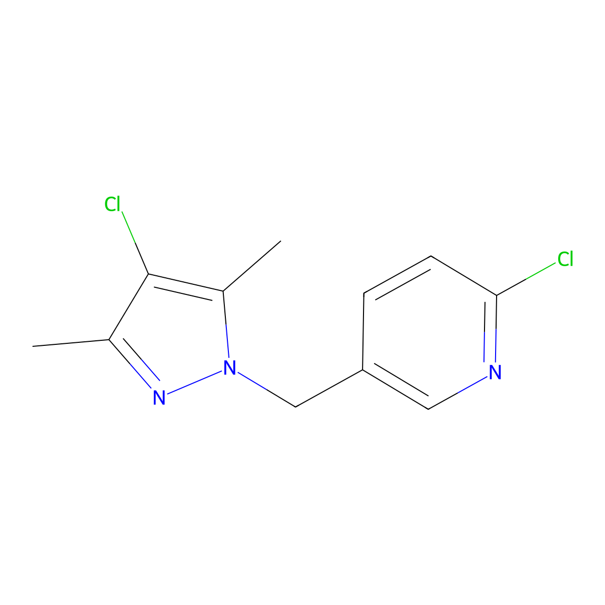 2-chloro-5-((4-chloro-3,5-dimethyl-1H-pyrazol-1-yl)methyl)pyridine molecular structure, CAS 1245569-31-6