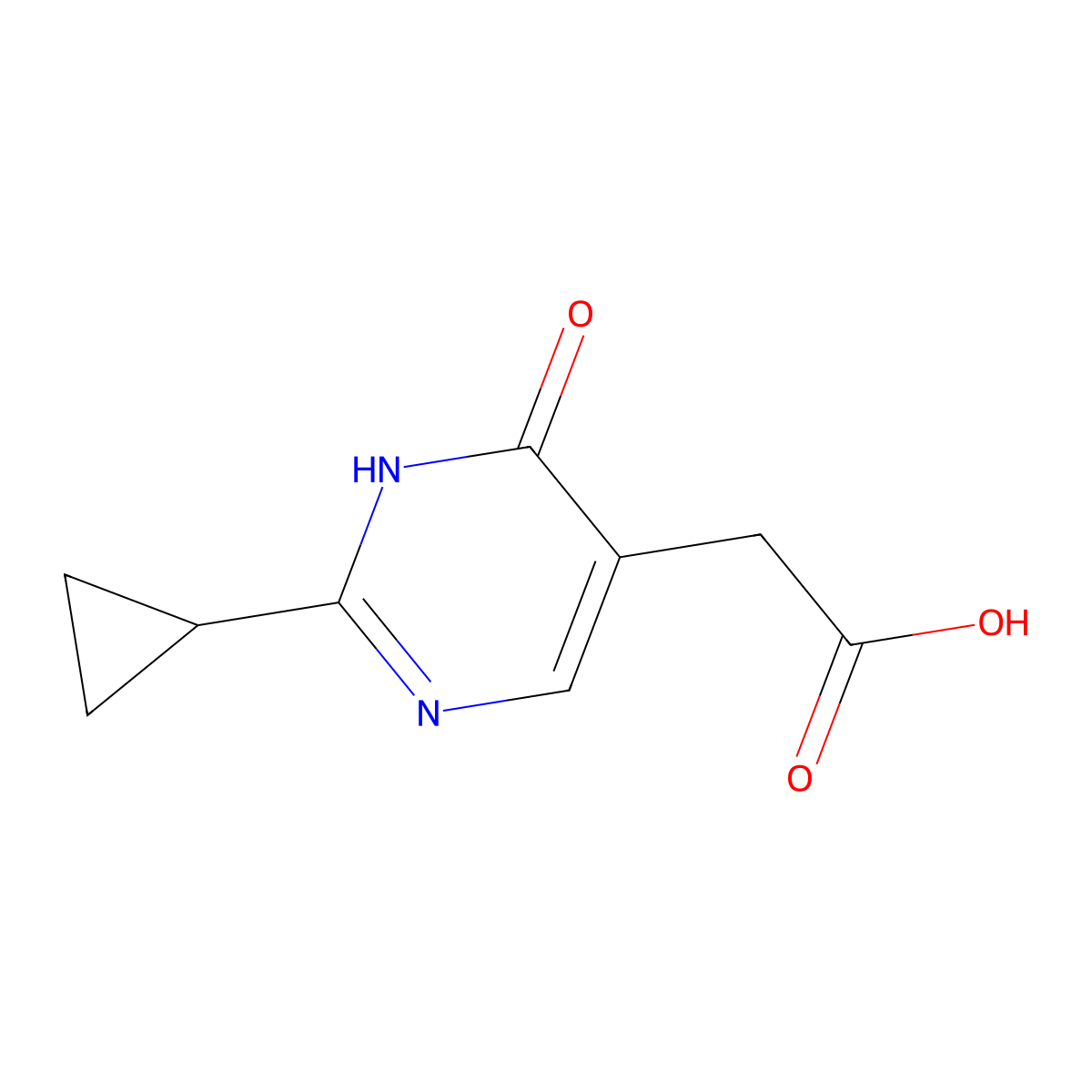 2-(2-Cyclopropyl-6-oxo-1,6-dihydropyrimidin-5-yl)acetic acid molecular structure, CAS 1245569-53-2