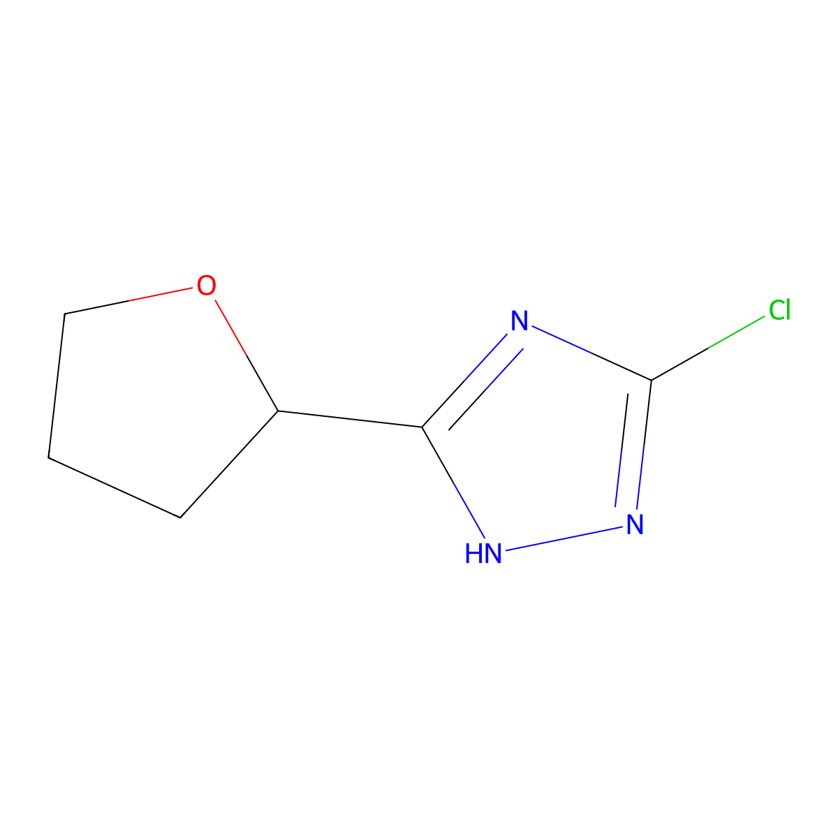 3-chloro-5-(tetrahydrofuran-2-yl)-1H-1,2,4-triazole molecular structure, CAS 1245569-57-6