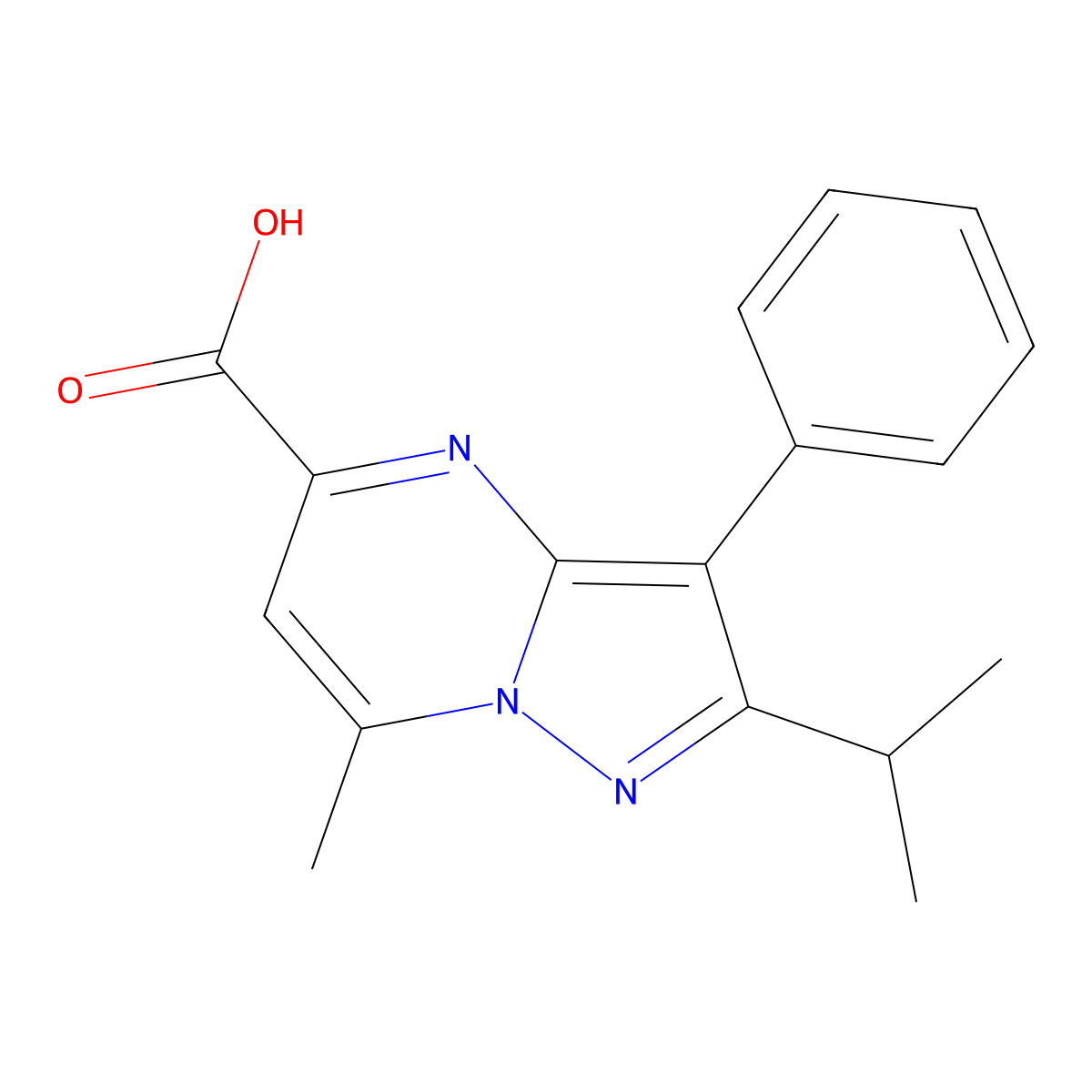 2-Isopropyl-7-methyl-3-phenylpyrazolo[1,5-a]pyrimidine-5-carboxylic acid molecular structure, CAS 1245569-63-4