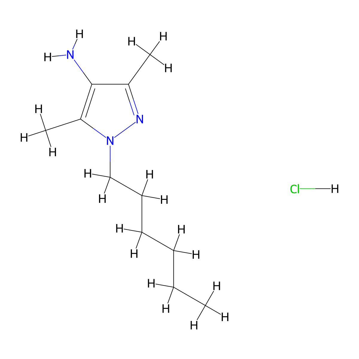 1-hexyl-3,5-dimethyl-1H-pyrazol-4-amine hydrochloride molecular structure, CAS 1245569-78-1