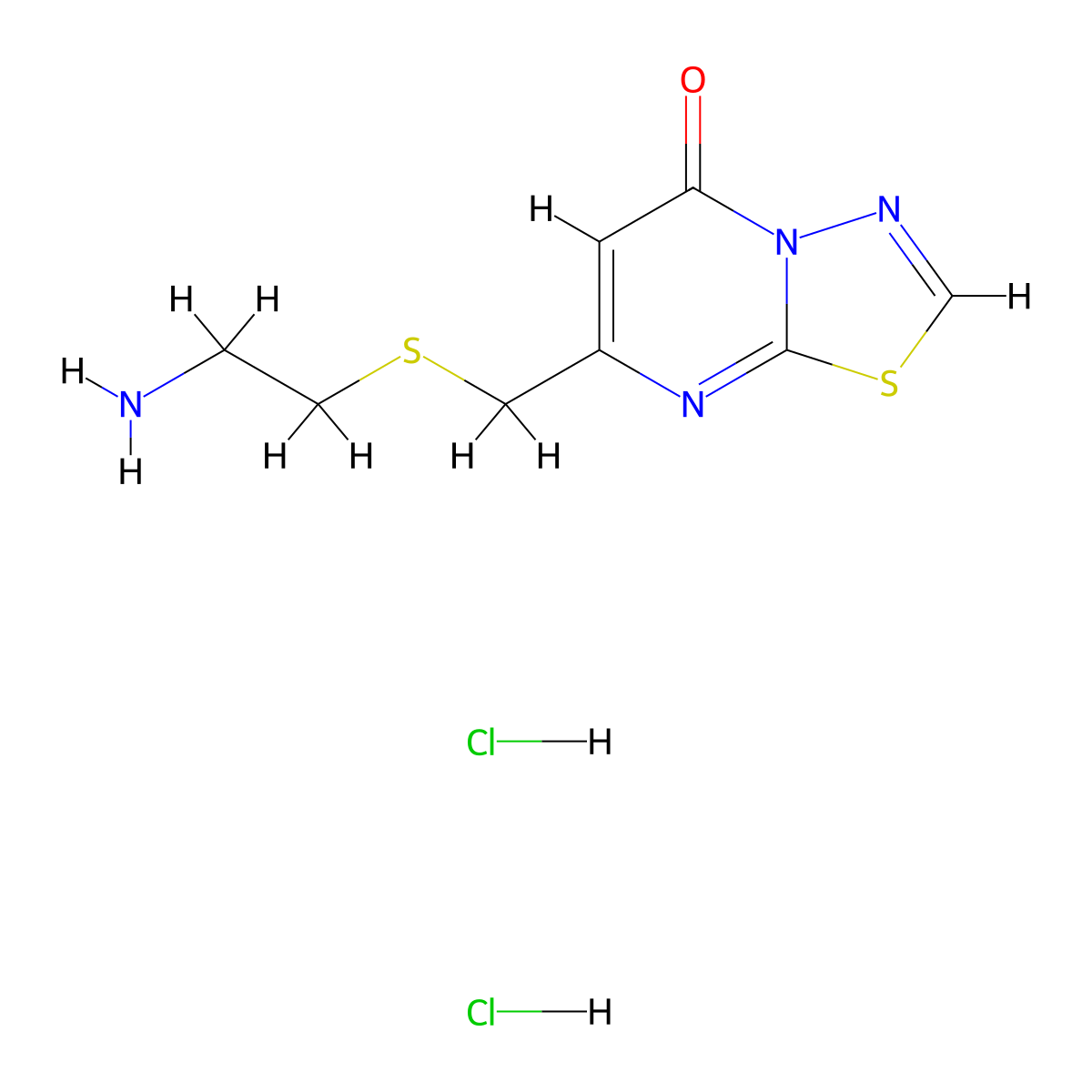 7-(((2-aminoethyl)thio)methyl)-5H-[1,3,4]thiadiazolo[3,2-a]pyrimidin-5-one dihydrochloride molecular structure, CAS 1245569-87-2