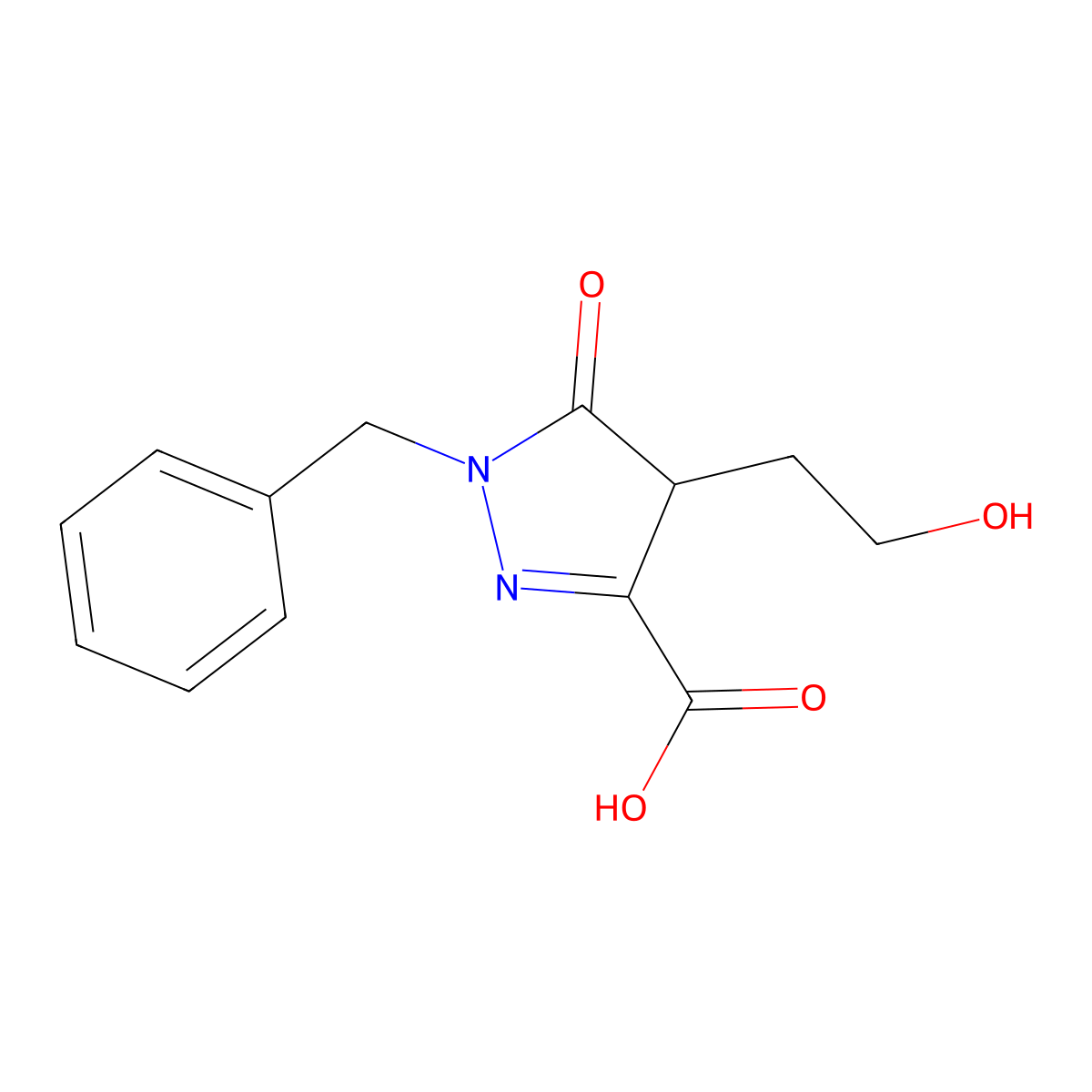 1-benzyl-4-(2-hydroxyethyl)-5-oxo-4,5-dihydro-1H-pyrazole-3-carboxylic acid molecular structure, CAS 1245569-95-2