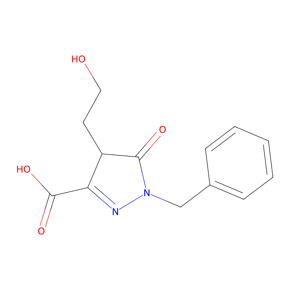 1-benzyl-4-(2-hydroxyethyl)-5-oxo-4,5-dihydro-1H-pyrazole-3-carboxylic acid molecular structure, CAS 1245569-95-2