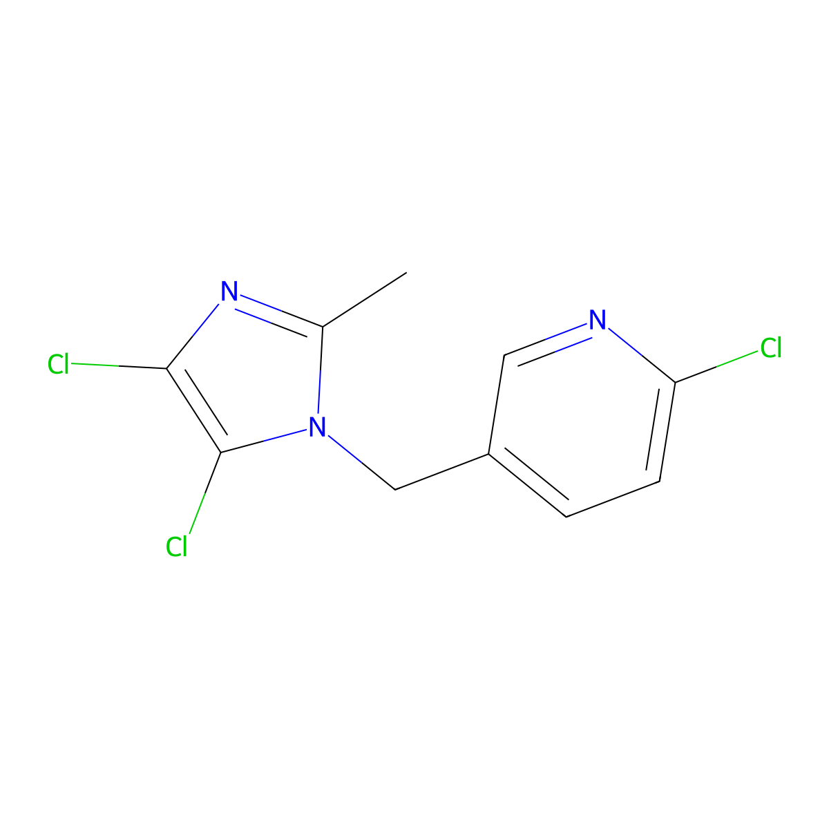 2-chloro-5-((4,5-dichloro-2-methyl-1H-imidazol-1-yl)methyl)pyridine molecular structure, CAS 1245570-11-9