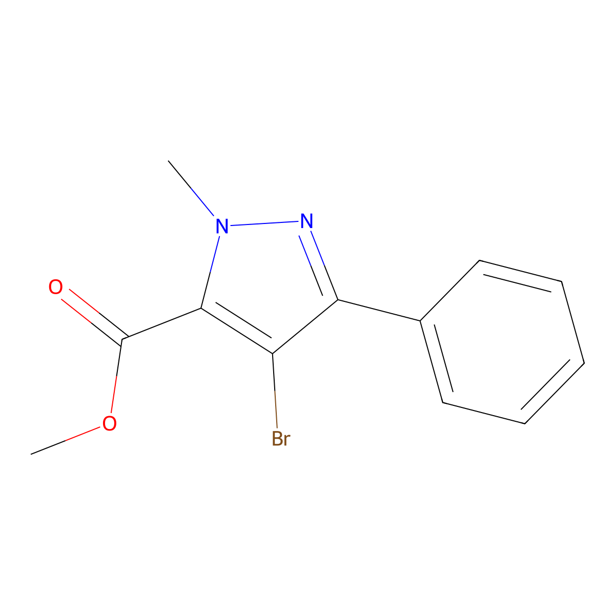 methyl 4-bromo-1-methyl-3-phenyl-1H-pyrazole-5-carboxylate molecular structure, CAS 1245570-21-1