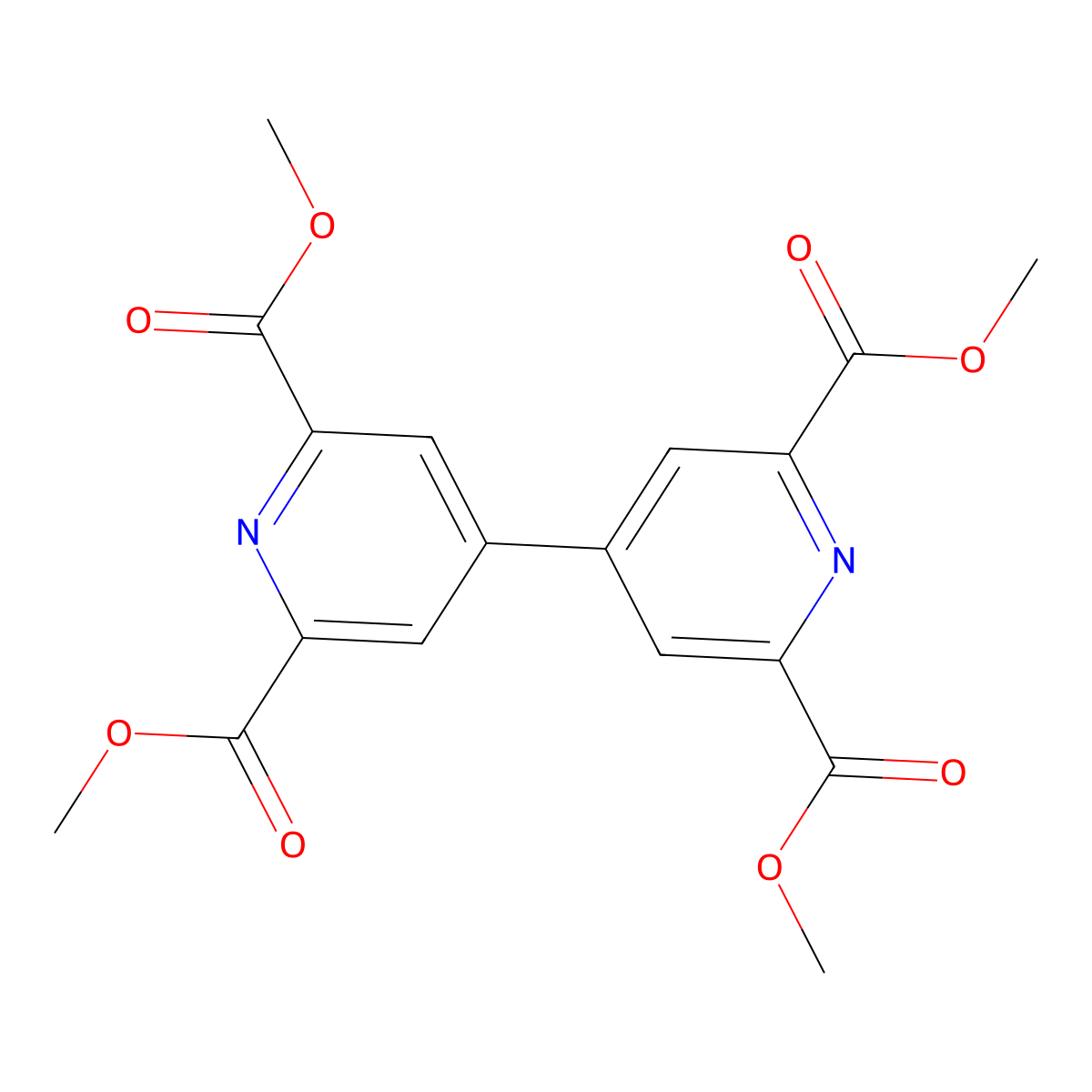 Tetramethyl [4,4'-bipyridine]-2,2',6,6'-tetracarboxylate molecular structure, CAS 124558-62-9