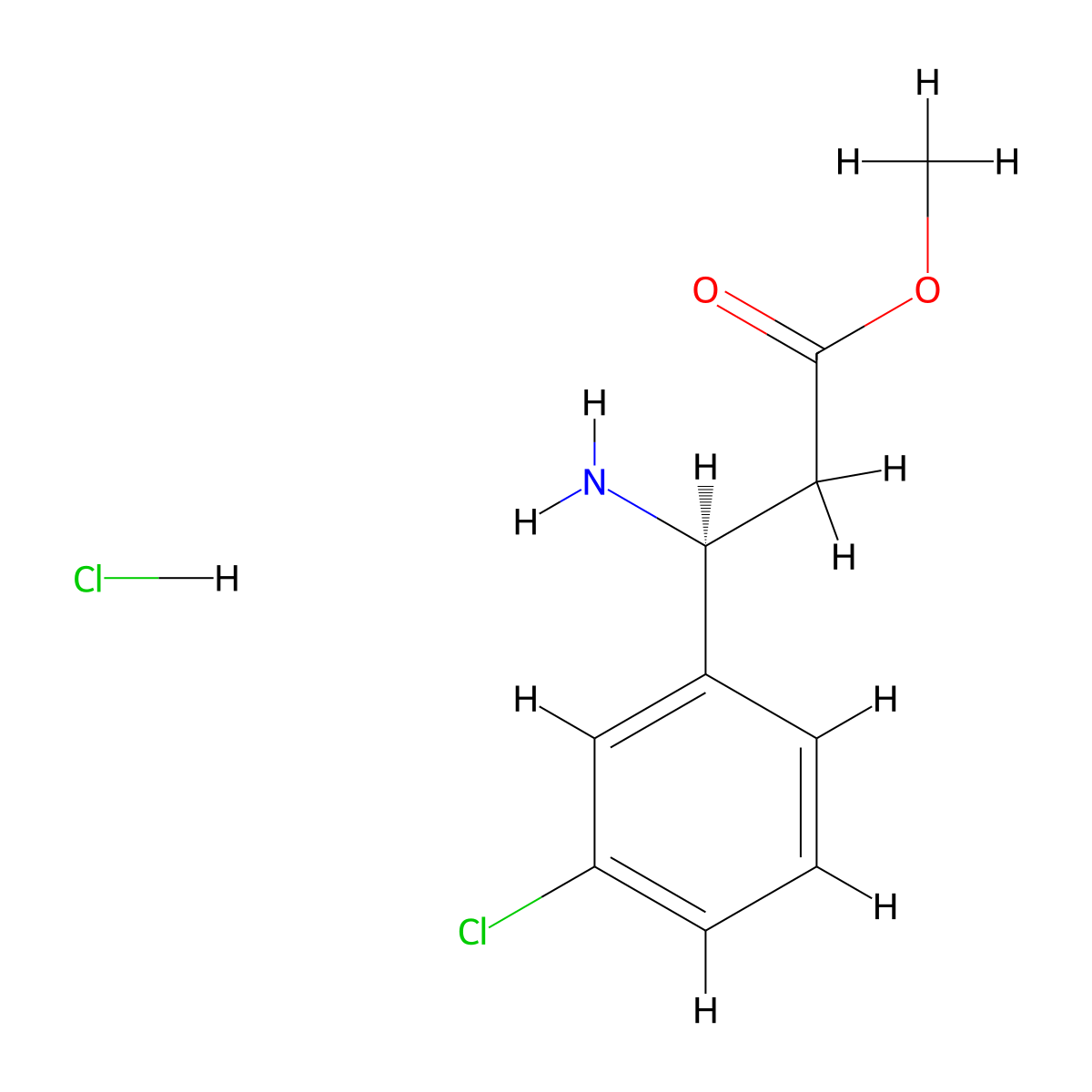 methyl (3S)-3-amino-3-(3-chlorophenyl)propanoate hydrochloride molecular structure, CAS 1245606-65-8