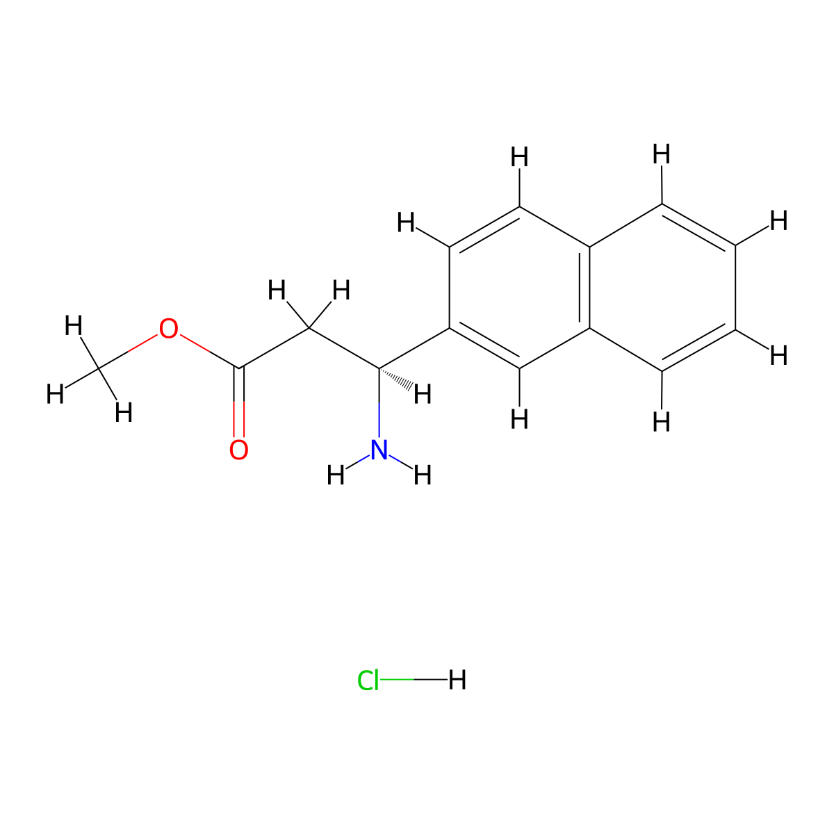 methyl (3S)-3-amino-3-(naphthalen-2-yl)propanoate hydrochloride molecular structure, CAS 1245606-68-1