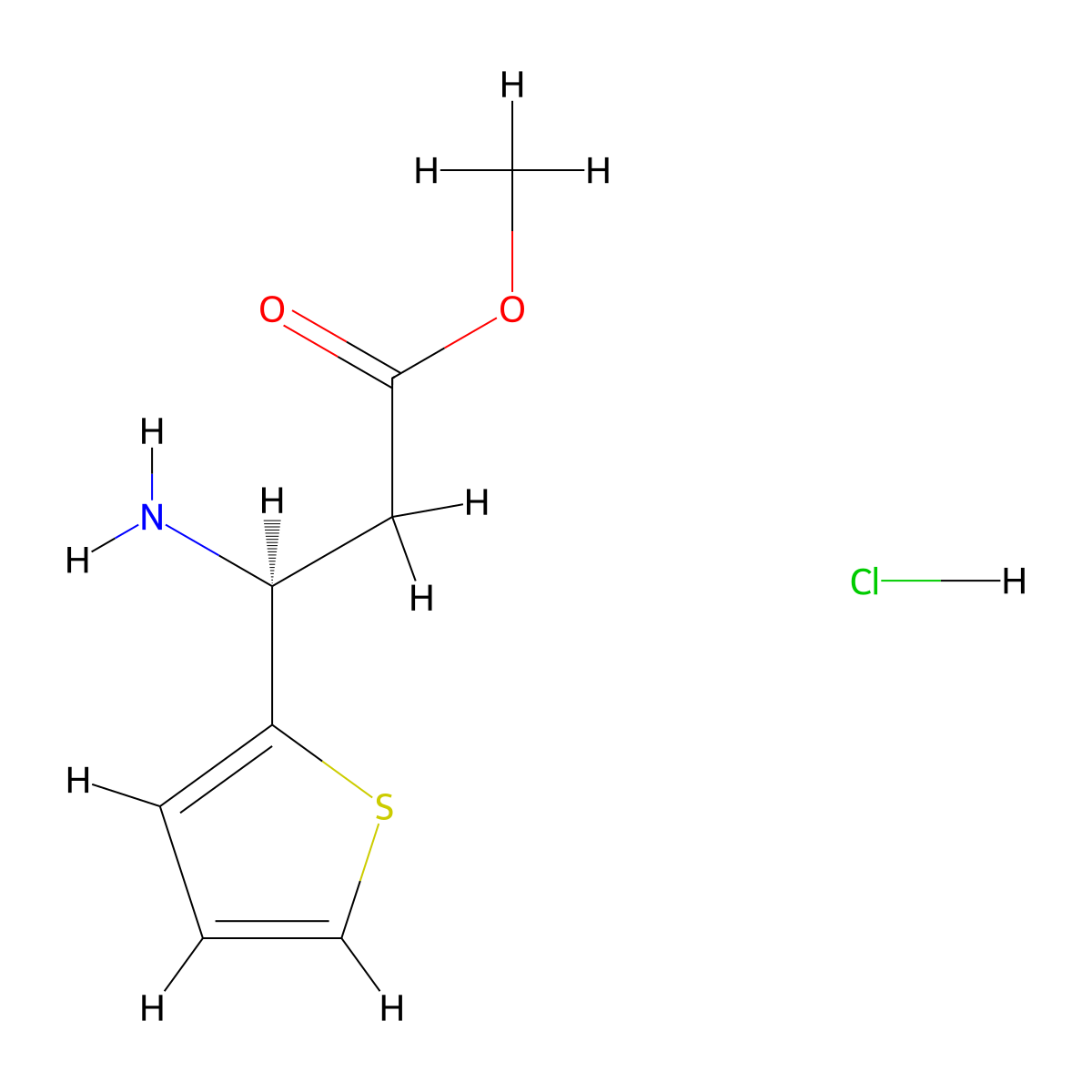 Methyl (S)-3-amino-3-(thiophen-2-yl)propanoate hydrochloride molecular structure, CAS 1245606-69-2