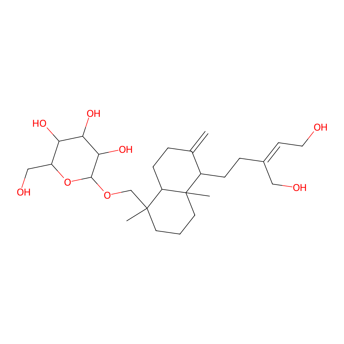 2-[[5-[5-hydroxy-3-(hydroxymethyl)pent-3-enyl]-1,4a-dimethyl-6-methylidene-3,4,5,7,8,8a-hexahydro-2H-naphthalen-1-yl]methoxy]-6-(hydroxymethyl)oxane-3,4,5-triol molecular structure, CAS 1245636-01-4
