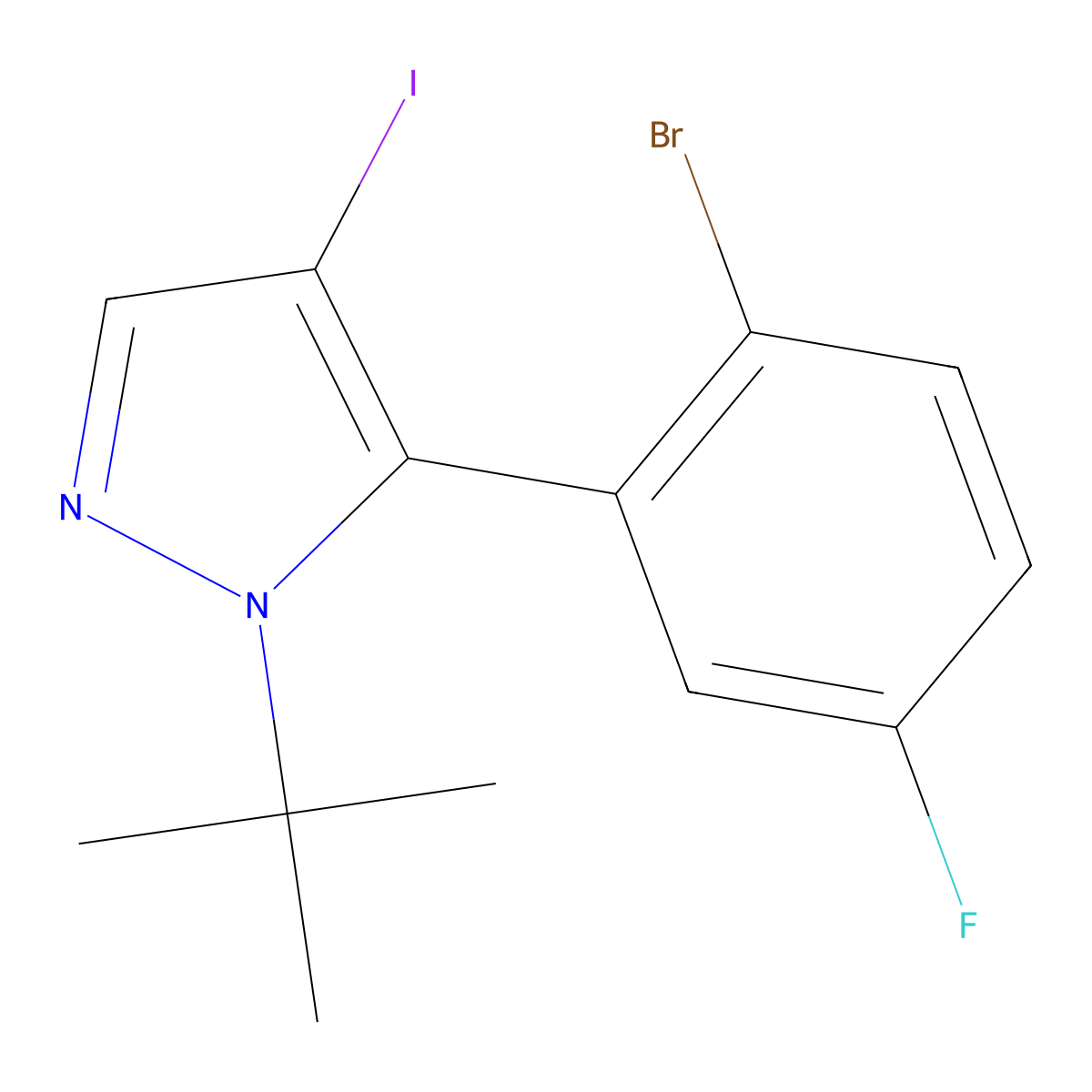 5-(2-Bromo-5-fluorophenyl)-1-(tert-butyl)-4-iodo-1H-pyrazole molecular structure, CAS 1245643-25-7