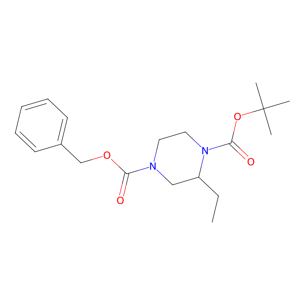 4-Benzyl 1-tert-butyl 2-ethylpiperazine-1,4-dicarboxylate molecular structure, CAS 1245643-33-7