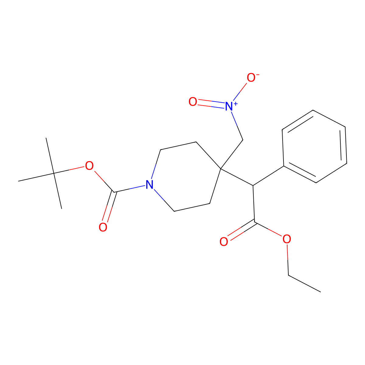 Tert-butyl 4-(2-ethoxy-2-oxo-1-phenylethyl)-4-(nitromethyl)piperidine-1-carboxylate molecular structure, CAS 1245643-40-6