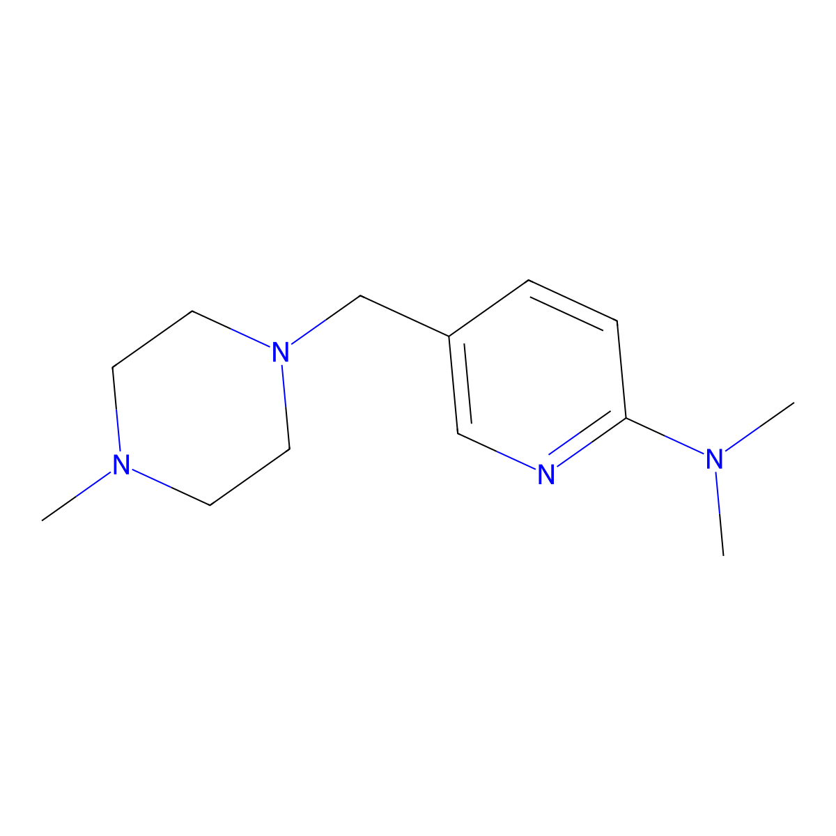 N,N-dimethyl-5-((4-methylpiperazin-1-yl)methyl)pyridin-2-amine molecular structure, CAS 1245644-05-6